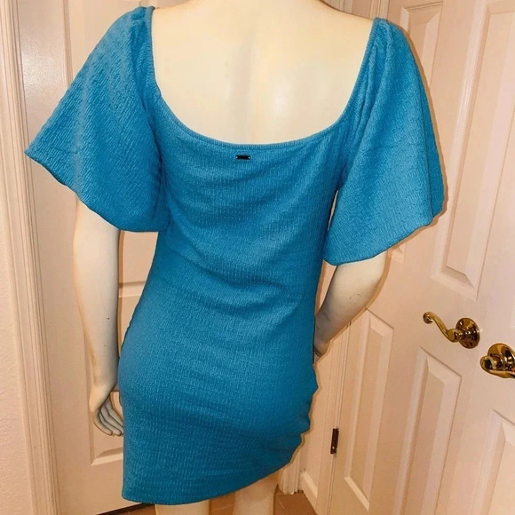 O’NEILL TEAGAN SMOCKED PUFF SLEEVE MINI DRESS ON/ OFF SHOULDER BLUE MEDIUM - Picture 6 of 15